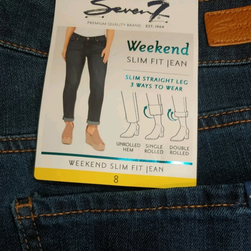 Seven7 Weekend Slim Fit High Rise Straight Leg Blue Denim Jeans Nwt